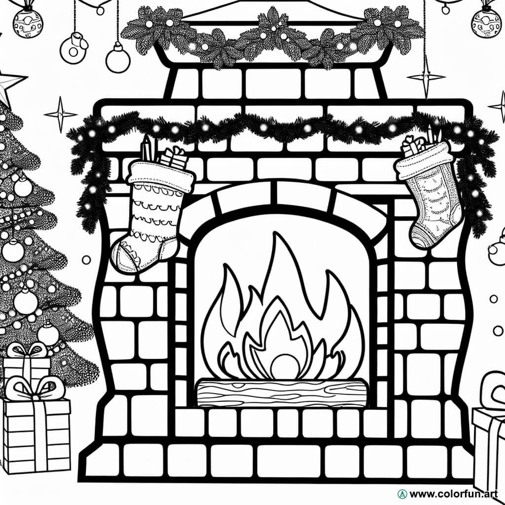 Coloriage d'une cheminée de Noël à Télécharger ou à Imprimer gratuitement