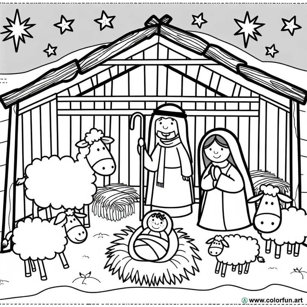 Coloriage de la crèche de Noël à Télécharger ou à Imprimer gratuitement