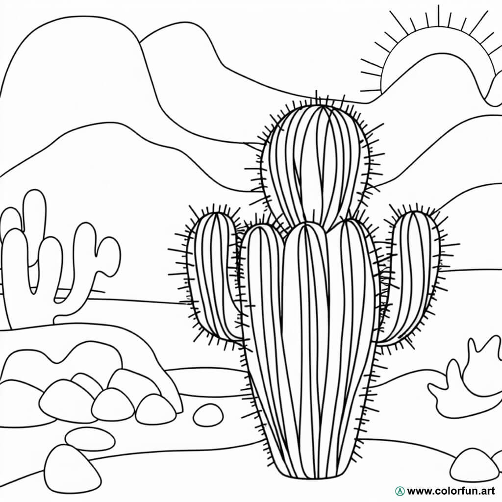 Coloriage Dun Cactus En Pleine Nature à Télécharger Ou à Imprimer Gratuitement