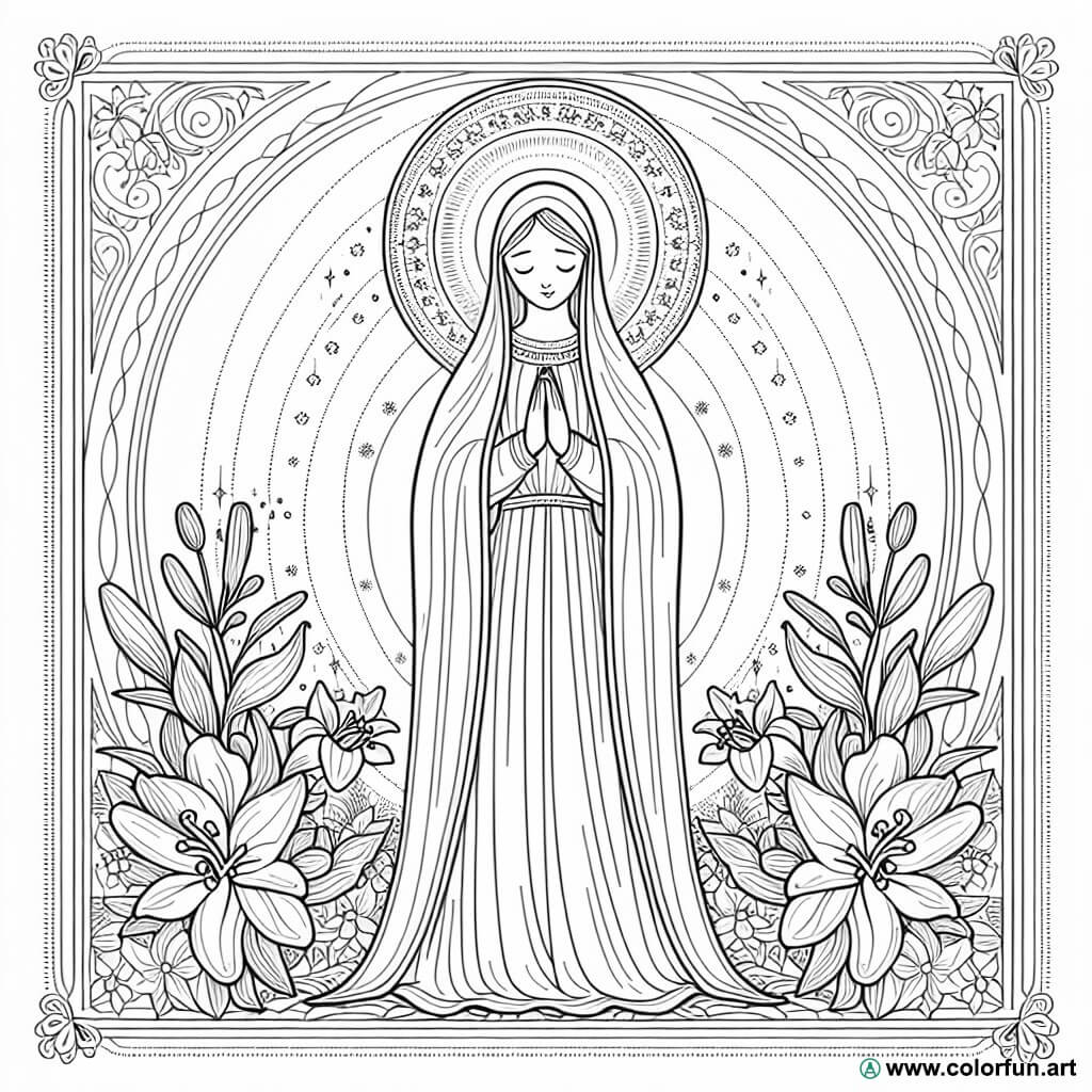 Coloriage de la Vierge Marie original à Télécharger ou à Imprimer gratuitement