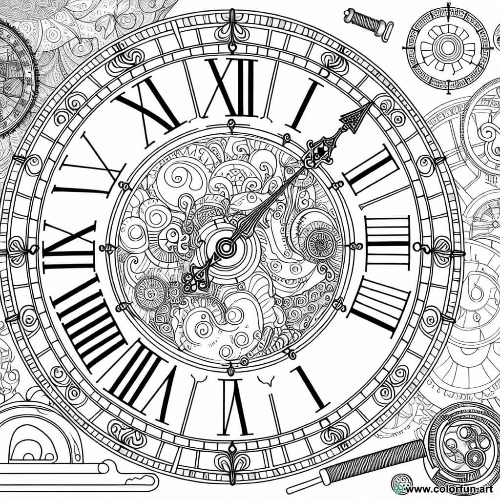 Coloriage d'une horloge ancienne à Télécharger ou à Imprimer gratuitement