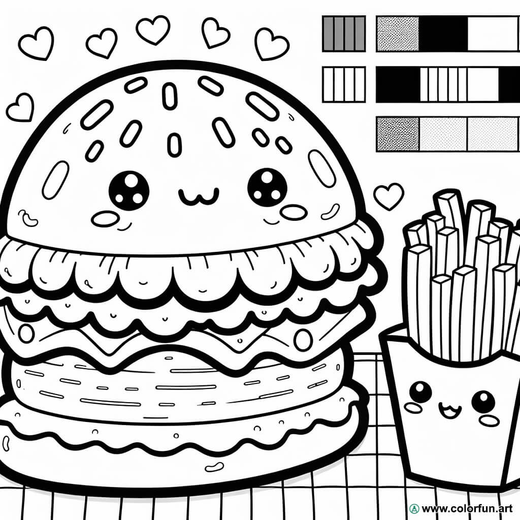 Coloriage D Un Hamburger Et De Frites Kawaii T L Charger Ou Imprimer Gratuitement